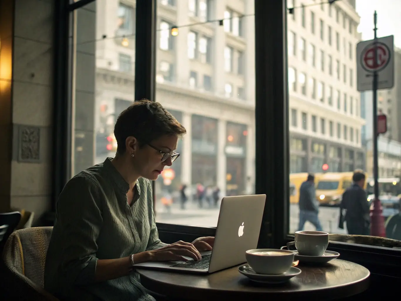 A digital nomad working remotely from a cafe in Chile, illustrating the Premium Plan's high data capacity.